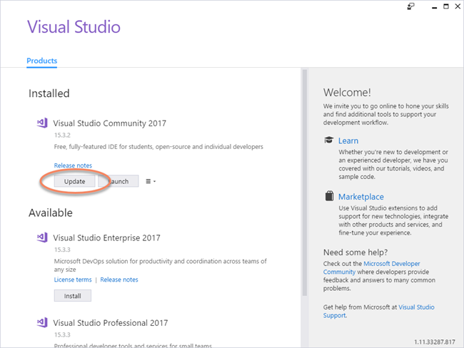 Udpate Visual Studio